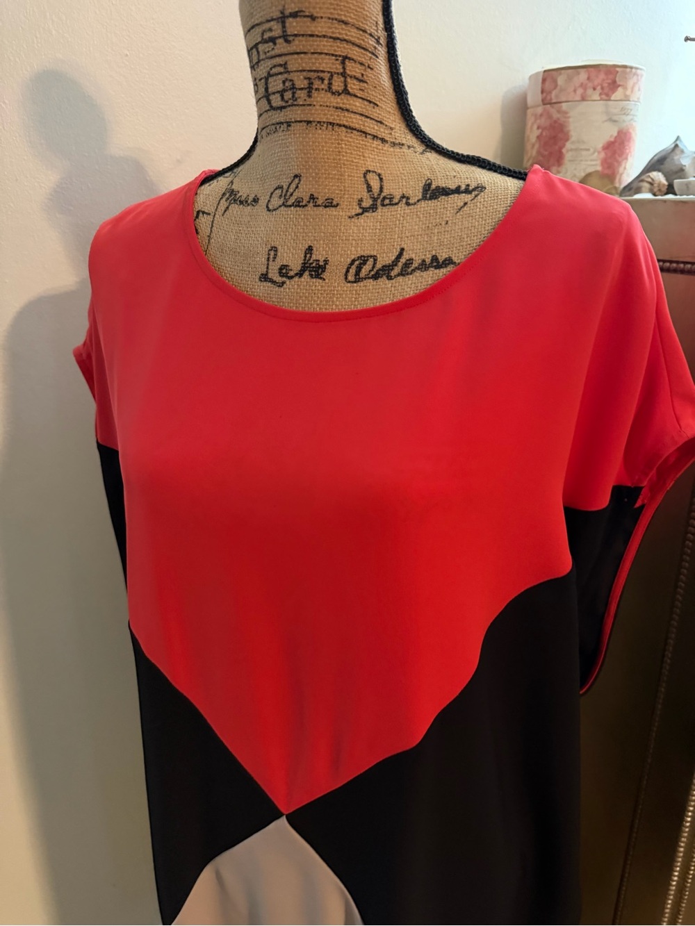 Calvin Klein Colorblock Scoop Neck Dress - Orange , Black, Cream